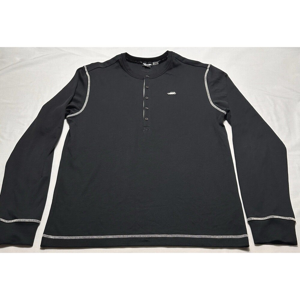 Mini Cooper Henley Long Sleeved Shirt Black With White Detail Cotton Mens Medium